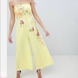 Asos Yellow Floral Embroidered Jumpsuit- Size 4